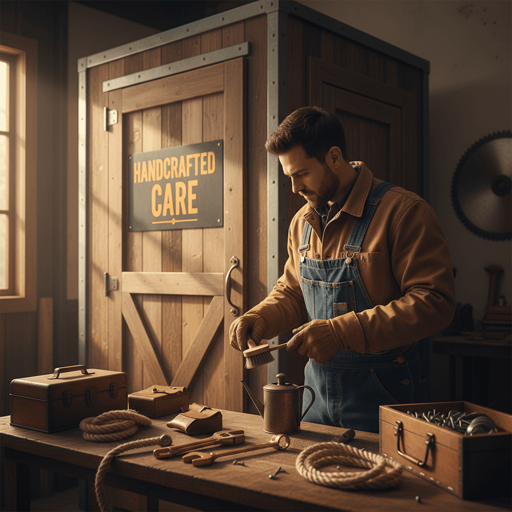 Technician servicing portable restroom