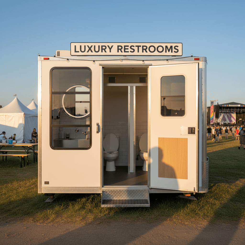Restroom trailer at outdoor event