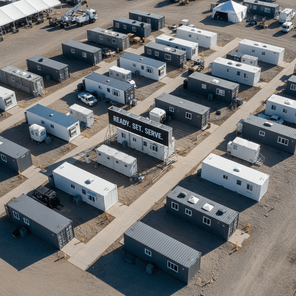 Multiple portable toilets deployed at site