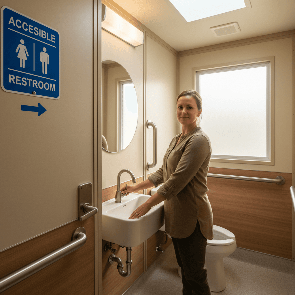 Person using restroom facility